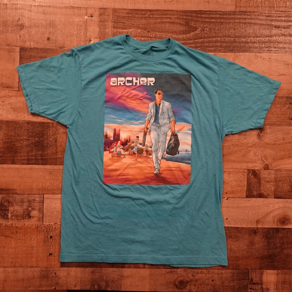 Archer Vice Graphic‎ T-Shirt Men’s Large Teal FX Networks Retro TV Tee